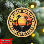 St. Pete Beach Florida Retro Sunset Palm Tree 80s Ceramic Tree Decoration<br><div class="desc">St. Pete Beach Florida Vintage 60s Souvenirs. St. Pete Beach Florida - Retro Tropical Palm Tree 60s Souvenirs Vintage design makes a great Christmas or Birthday gift for fans of St. Pete Beach beach. The retro summer vibe design is a perfect gift for travel lovers and tropical destination fans. -...</div>