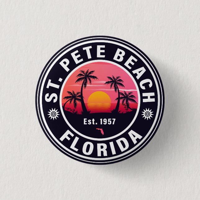St. Pete Beach Florida Retro Sunset Souvenirs 60s 3 Cm Round Badge (Front)