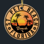St Pete Beach Florida Sunset Paradise Vintage Ceramic Tree Decoration<br><div class="desc">St. Pete Beach Florida - Retro Tropical Palm Tree 60s Souvenirs Vintage design makes a great Christmas or Birthday gift for fans of St. Pete Beach beach. The retro summer vibe design is a perfect gift for travel lovers and tropical destination fans.</div>
