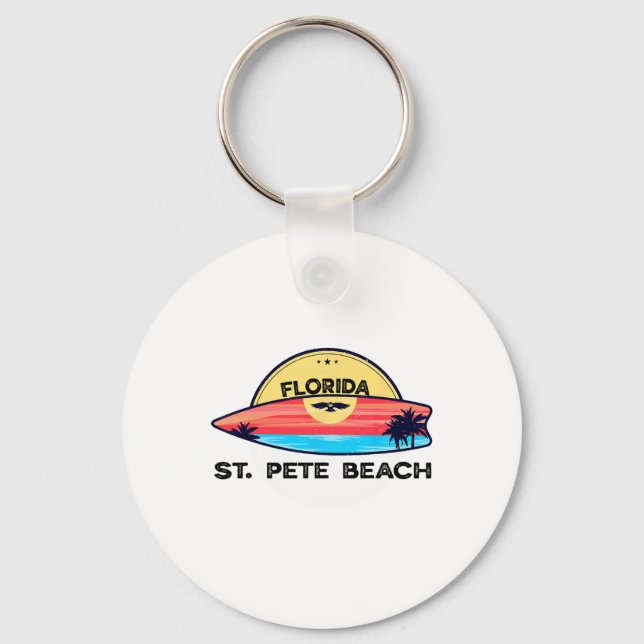 St Pete Beach Florida Surfboard Beach Surfing  Key Ring (Front)