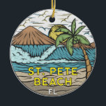 St Pete Beach Florida Vintage Ceramic Tree Decoration<br><div class="desc">St Pete Beach hand drawn illustration with mountains and ocean waves in the background. Perfect for anyone who loves to visit St Pete Beach.</div>