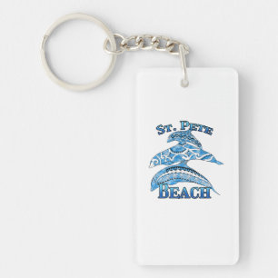 St. Pete Florida Beach Vacation Tribal Dolphins Key Ring