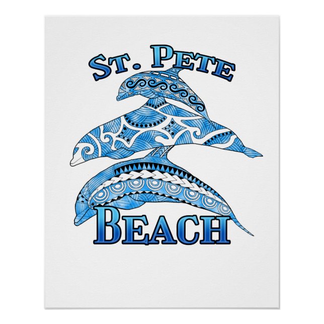 St. Pete Florida Beach Vacation Tribal Dolphins Poster (Front)