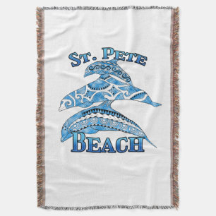 St. Pete Florida Beach Vacation Tribal Dolphins Throw Blanket