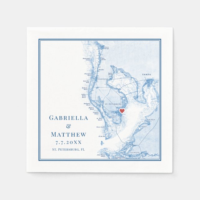 St. Pete Florida Map Elegant Wedding Napkin (Front)