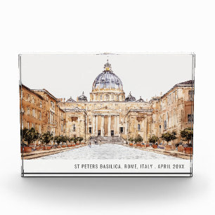 St Peters Basilica Rome Italy Watercolor Travel Photo Block