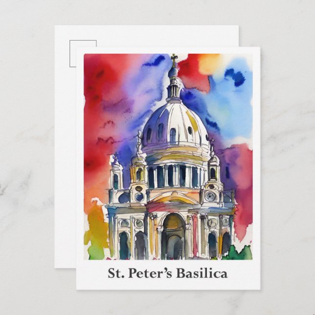 St. Peter's Basilica Vatican Watercolor Travel Postcard (Front/Back)