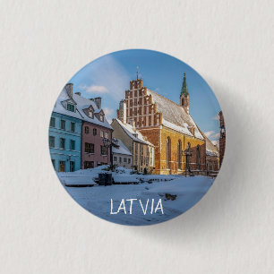 St. Peter's Church in winter in Riga, Latvia 3 Cm Round Badge