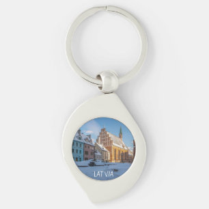 St. Peter's Church in winter in Riga, Latvia Key Ring