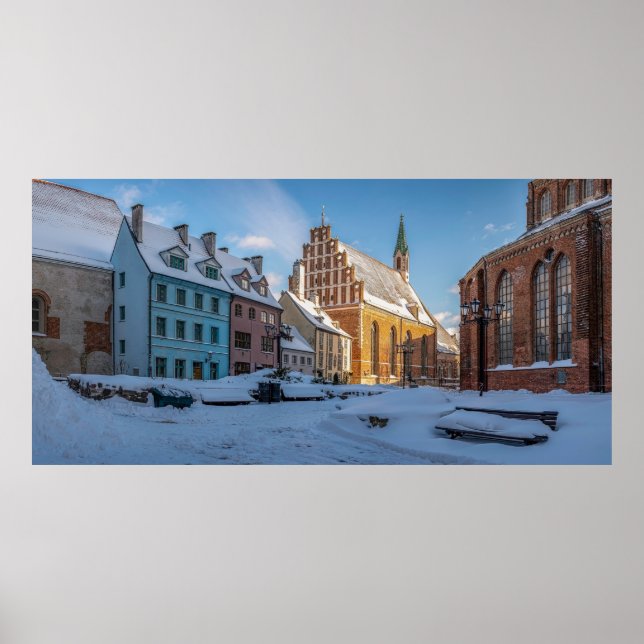 St. Peter's Church in winter in Riga, Latvia Poster (Front)