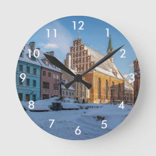 St. Peter's Church in winter in Riga, Latvia Round Clock