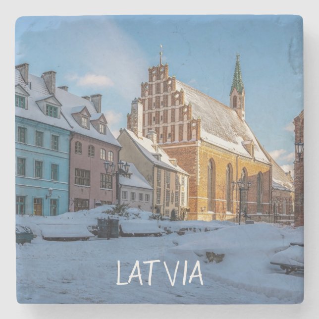 St. Peter's Church in winter in Riga, Latvia Stone Coaster (Front)