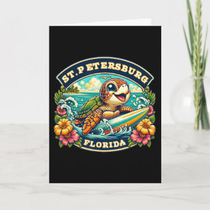 St. Petersberg Florida Cute Sea Turtle Surfing Card