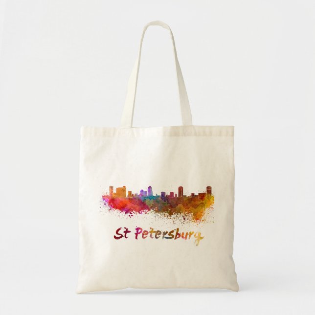 St Petersburg FL skyline in watercolor Tote Bag (Front)