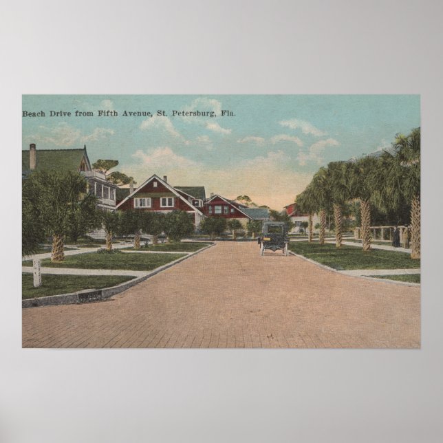 St. Petersburg, FL - View of Beach Dr & 5th Ave Poster (Front)