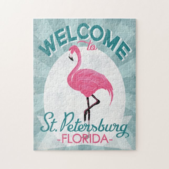 St Petersburg Florida Pink Flamingo Retro Jigsaw Puzzle (Vertical)