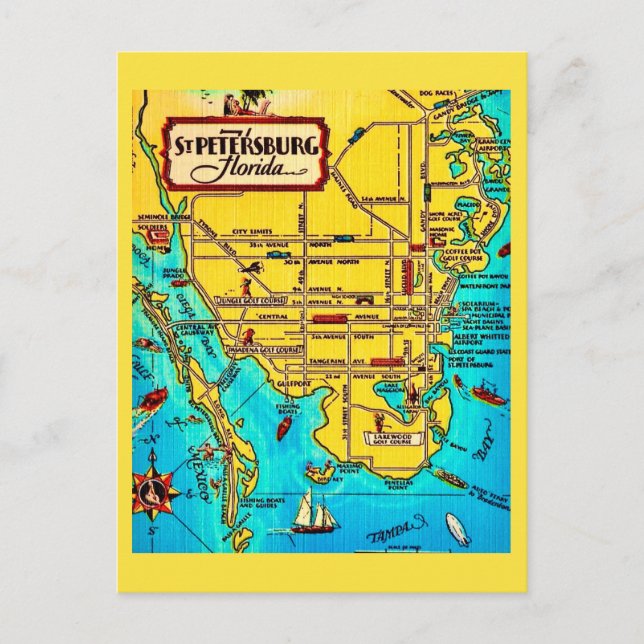 St. Petersburg  Map Vintage Postcard (Front)