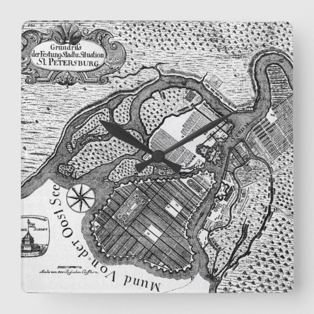 St Petersburg Plan Square Wall Clock (Front)
