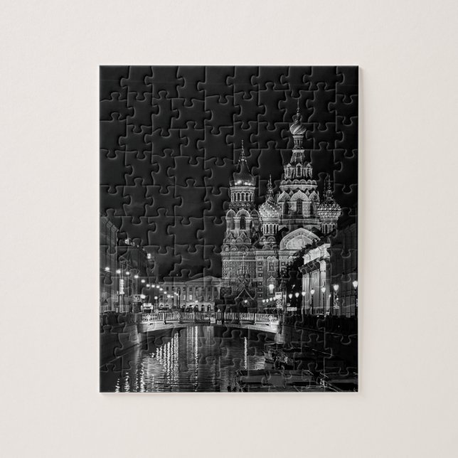 St Petersburg Russia at Night Black White City Jigsaw Puzzle (Vertical)