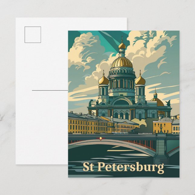 St Petersburg Russia Vintage Travel Illustration Postcard (Front/Back)