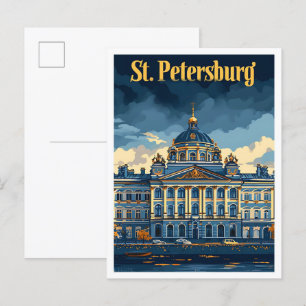 St Petersburg Russia Vintage Travel Illustration Postcard