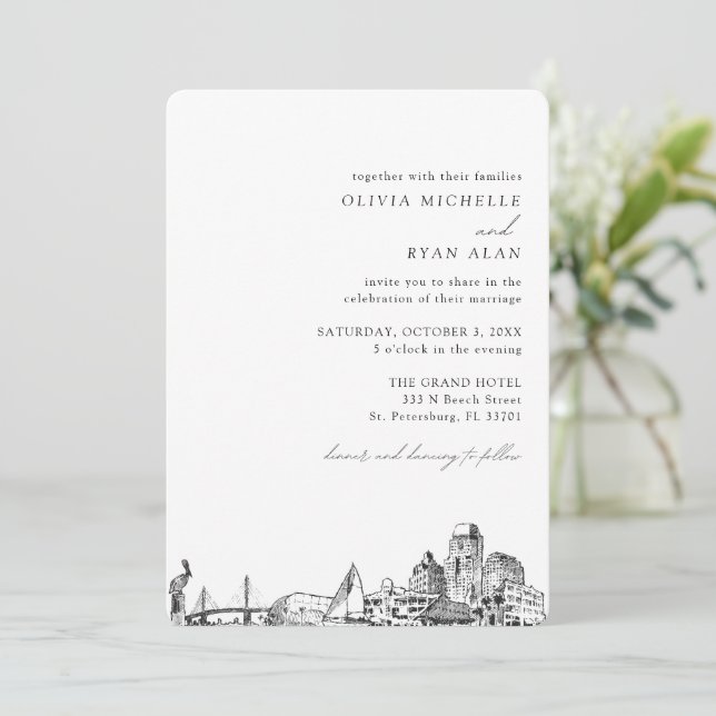 St. Petersburg Wedding Elegant Skyline Invitation (Standing Front)