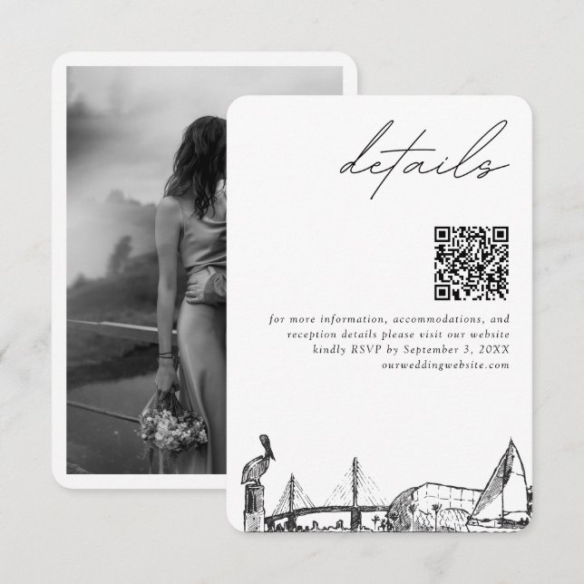 St. Petersburg Wedding Modern Details QR Code Enclosure Card (Front/Back)