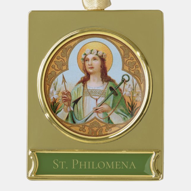 St. Philomena (BK 005) Gold Plated Banner Ornament (Front)