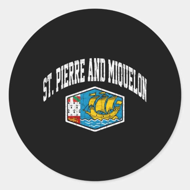 St Pierre And Miquelon Flag Throwback Classic Round Sticker (Front)