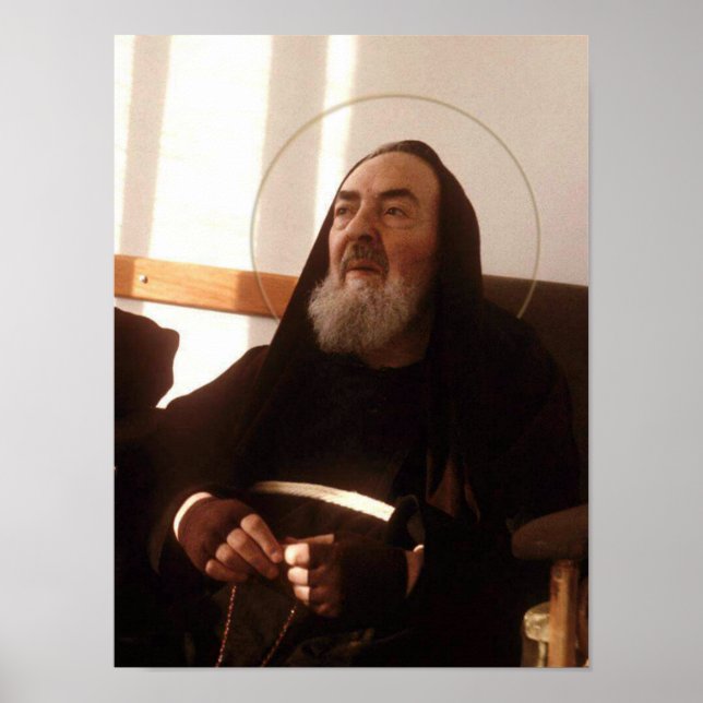 St. Pio praying The Holy Rosary. Poster (Front)