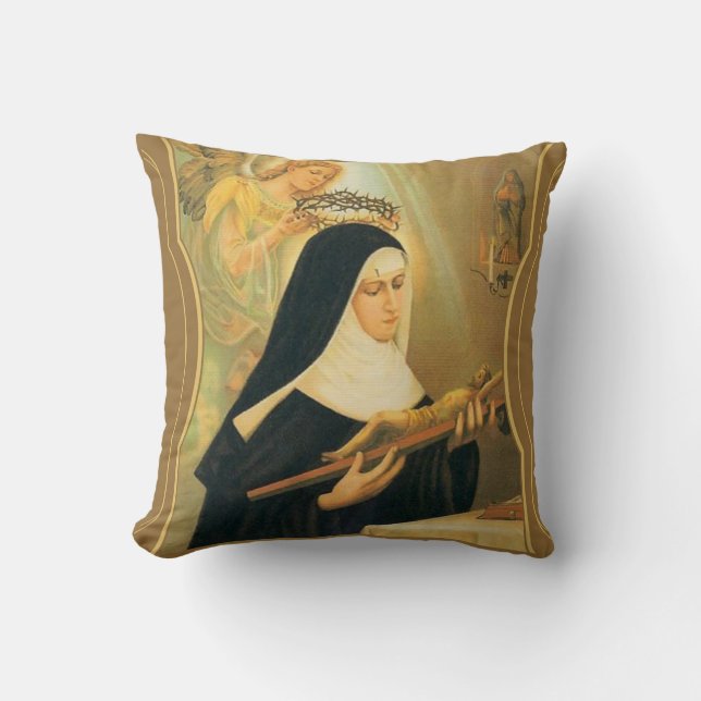 St. Rita of Cascia w/Crown of Thorns Angel Cushion (Front)