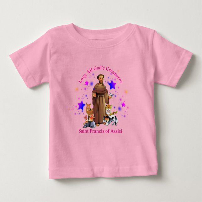 St. Saint Francis of Assisi Catholic girl pink  Baby T-Shirt (Front)