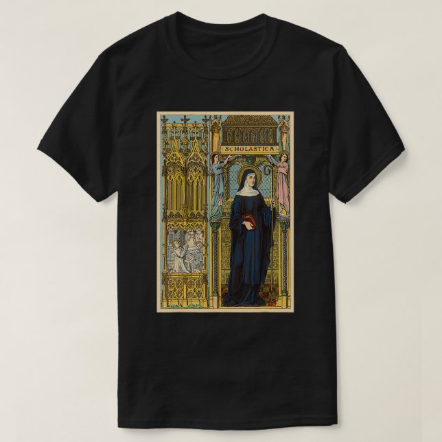 St Scholastica Benedict Catholic Saints Benedictin T-Shirt (Design Front)