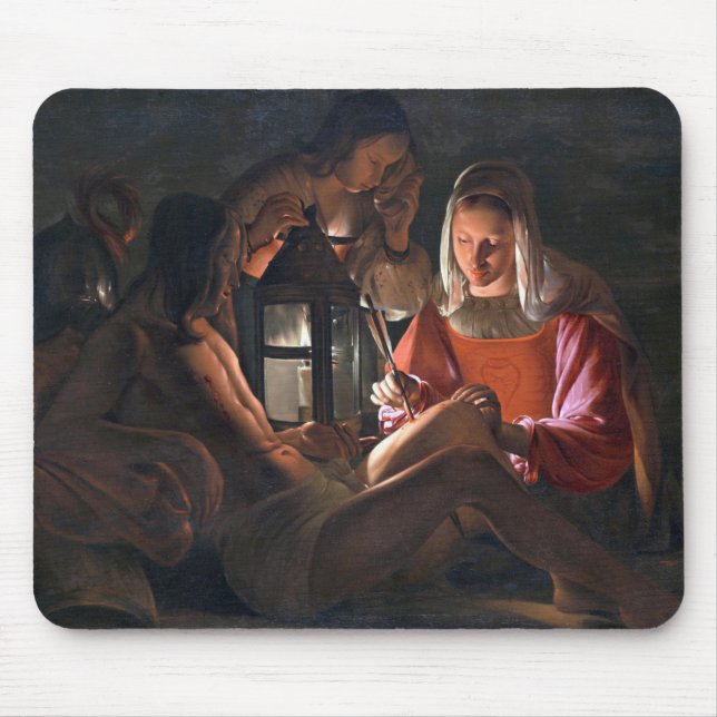 St. Sebastian Embraced by Irene, La Tour Mouse Pad (Front)