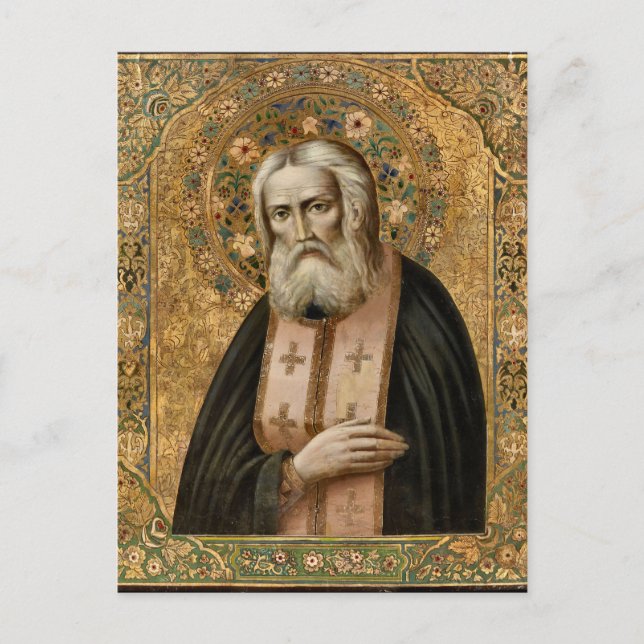 St. Seraphim of Sarov Orthodox Icon Postcard (Front)