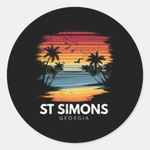 St Simons Beach Georgia Surfboard Surfing Vintage Classic Round Sticker