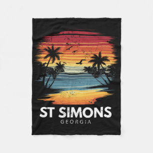 St Simons Beach Georgia Surfboard Surfing Vintage Fleece Blanket