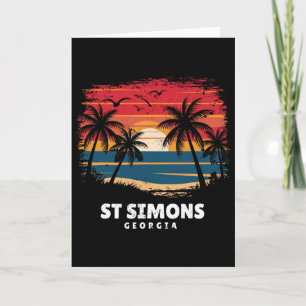 St Simons Beach Georgia Surfboarder Palm Tree Souv Card