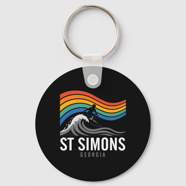 St Simons Beach Georgia Surfboarder Surfing Men Key Ring (Front)