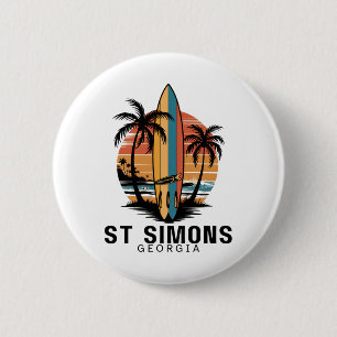 St Simons Beach Georgia Surfing Surfer _1  6 Cm Round Badge