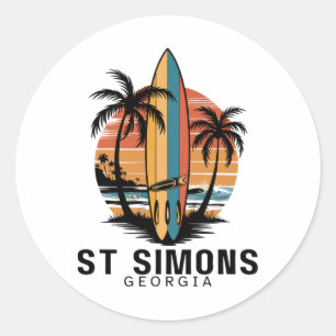 St Simons Beach Georgia Surfing Surfer _1  Classic Round Sticker