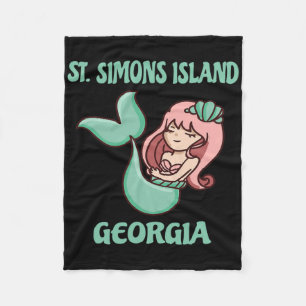 St. Simons Island Cute Mermaid Themed  Fleece Blanket