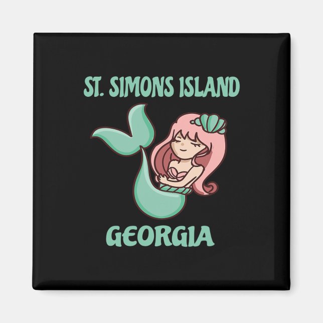 St. Simons Island Cute Mermaid Themed  Magnet (Front)