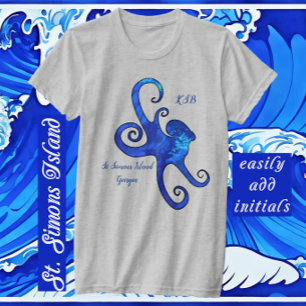 St. Simons Island GA Brilliant Blue Octopus T-Shirt