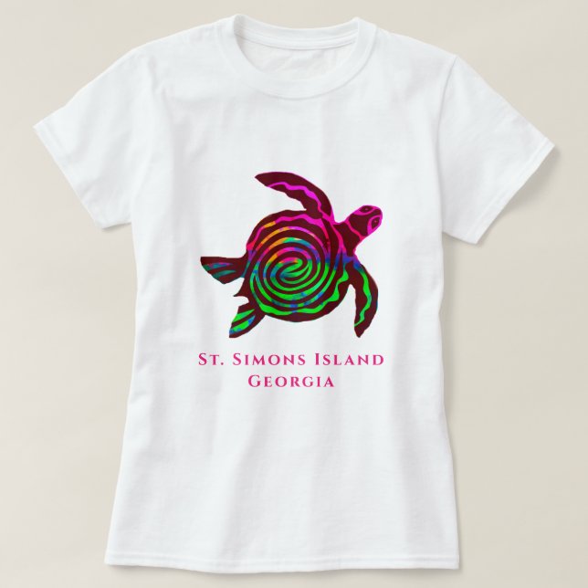 St. Simons Island GA Colourful sea turtle T-Shirt (Design Front)
