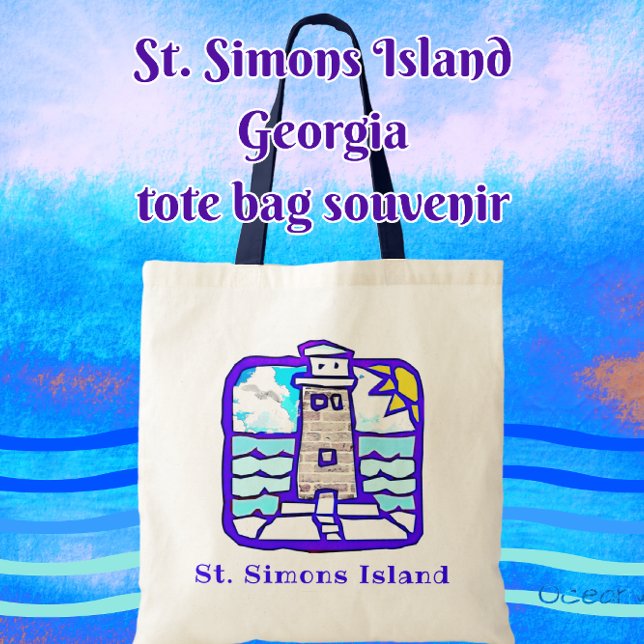  St Simons Island GA Lighthouse and Ocean Waves Tote Bag (Check out the different styles of bags available. You can transfer this design to other products too)