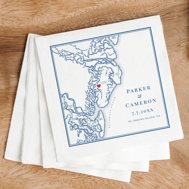 St. Simons Island GA Map Elegant Navy Blue Wedding Napkin (St. Simons Georgia map napkin for your wedding in the Golden Isles - also includes Jekyll Island)