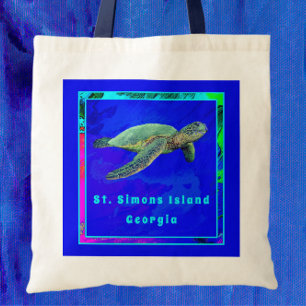 St. Simons Island GA Ocean Blue Sea Turtle  Tote Bag