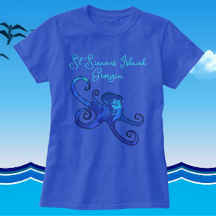 St. Simons Island Georgia Blue Octopus T-Shirt