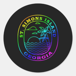 St. Simons Island Georgia Rainbow Palm Tree Beach  Classic Round Sticker